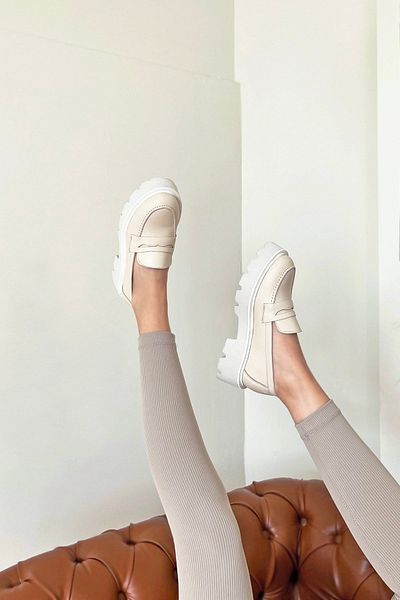 STRASWANS Pantofi mocasin din piele naturală pentru femei Doss, în interior și în exterior, bej