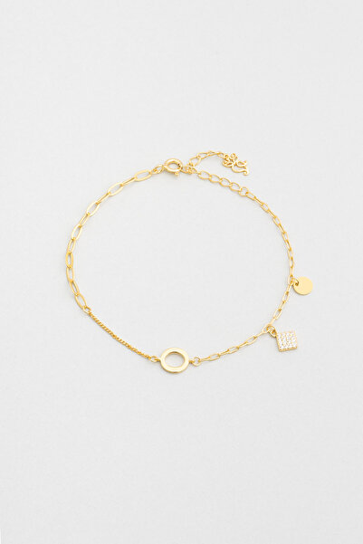 So CHIC... Minimal Stil 18 Ayar Sarı Altın Kaplama 19 Cm Gümüş Bileklik