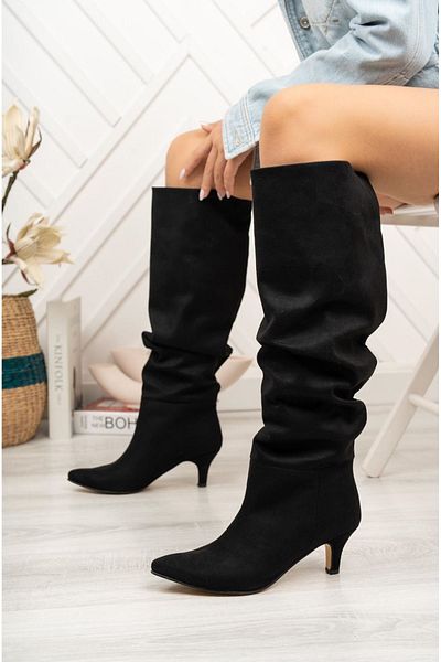 ELLOLİTA LUXURY SHOES SYT-2001 Μαύρες καστόρινες μπότες με λεπτό τακούνι καθημερινά