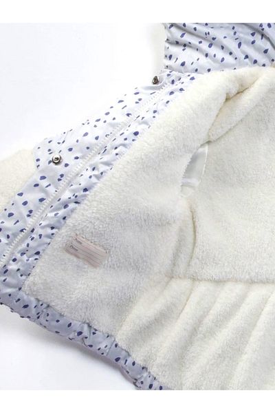 MDM Inflatable Jacket for Baby Girl - Special Cool, Fur Detail, Dotted, Zippered, Fleece and Hooded