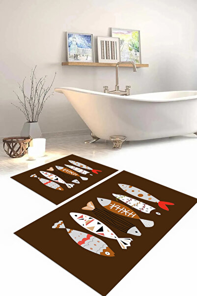 Napoli Home Set de scaune pentru toaletă cu covoraș de baie cu model de pește...