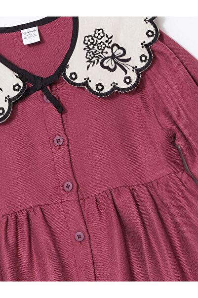 LC Waikiki LCW baby Açık Mürdüm Bebe Yaka Uzun Kollu Kız Bebek Elbise