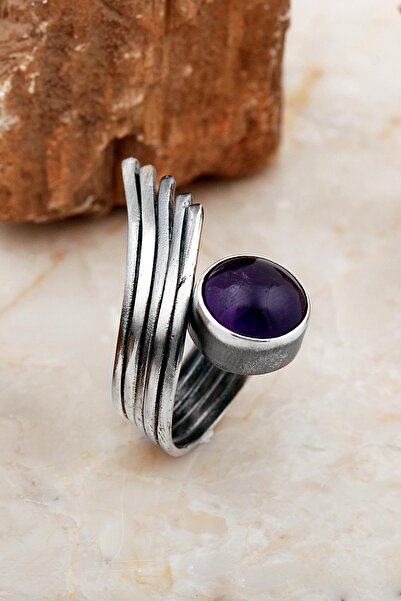 Sümer Telkari Ametist Taşlı Tasarım Kanat Modeli Elişi Gümüş Yüzük 5833