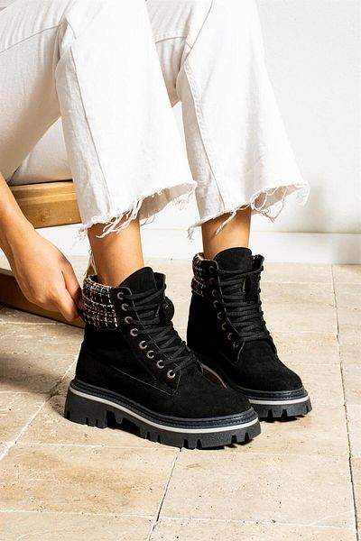 ShoeTek Sophie Women's Boots&bootie Plaid Knitwear Boots Black Suede