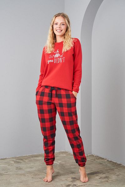 PJS 24580 Red Two Thread Plaid Women's Pajamas Set