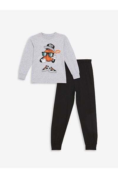 LC Waikiki Lcw Crew Neck Printed Long Sleeve Boy's Pajamas Set