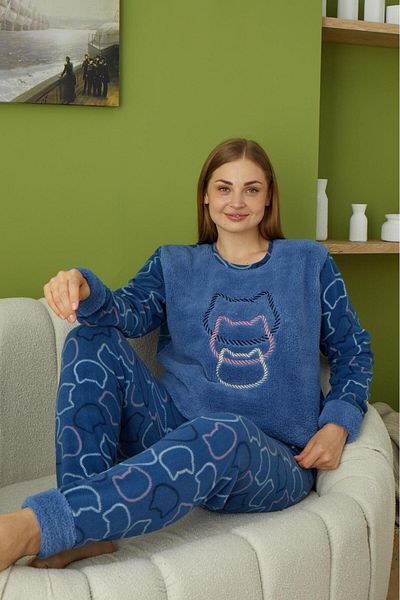 PİJAMOOD Set de pijamale din lână pentru femei Pijamood 60011 Blue Oversize