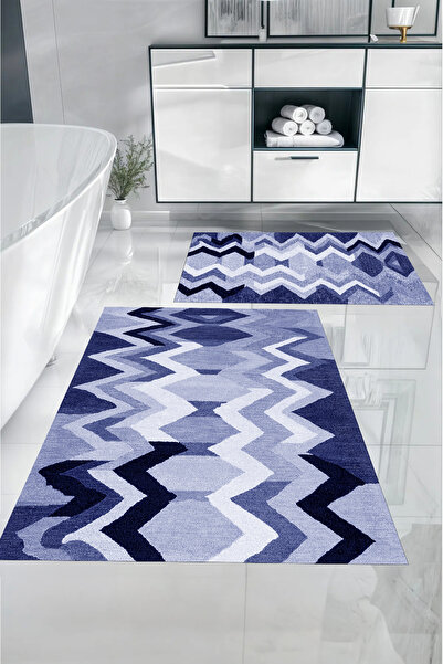 Napoli Home Set de covoraș de baie cu model în zig-zag, imprimat digital, lav...