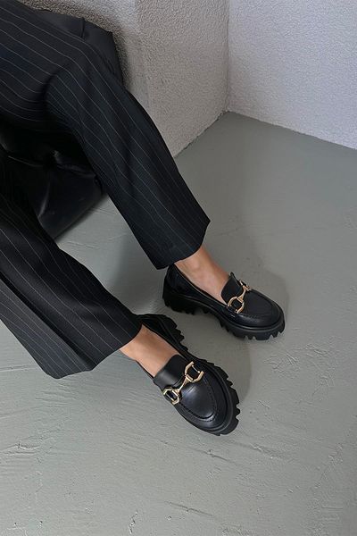STRASWANS Sellly Women's Inside and Outside Genuine Leather Loafer Shoes Black