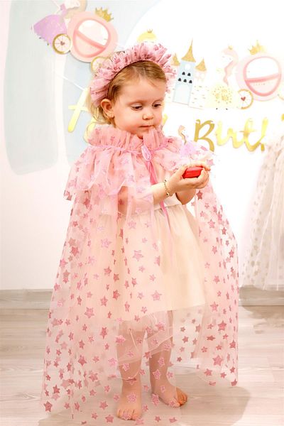 Le Mabelle Dried Rose Star Printed Cloak and Crown Set for Girls