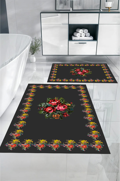 Napoli Home Set de toaletă pentru covoraș de baie cu model de flori, imprimat...