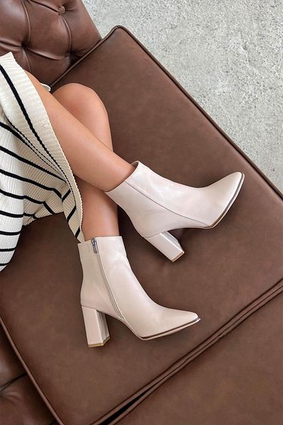 STRASWANS Fergal Women's Heeled Leather Boots Beige
