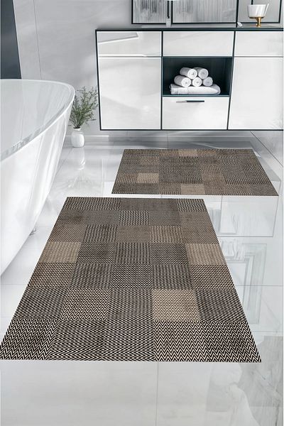 Napoli Home Covoraș de baie lavabil, imprimat digital, antiderapant, set de scaune de toaletă, WC-88-BROWN,