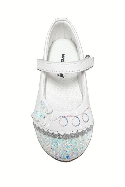 welissa White Patent Leather Glittery Butterfly Soft Children's Ballerinas