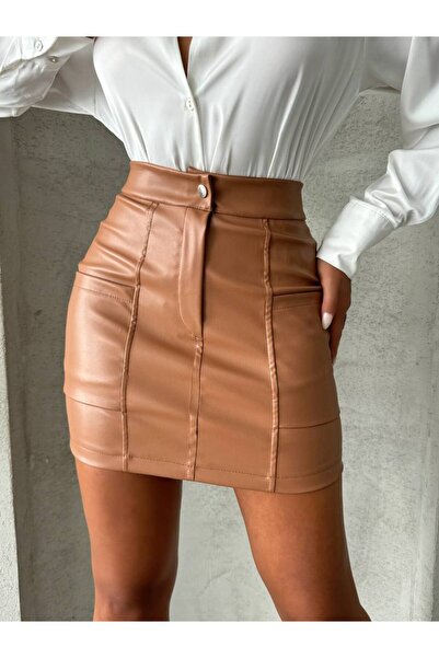 prova Leather Woven Skirt with Pocket Detail - Misset24401