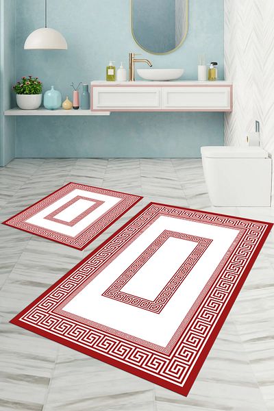 Napoli Home Set de scaune de toaletă pentru baie, model clasic, lavabil, imprimat digital, antiderapant, KLOZET-53-RED,