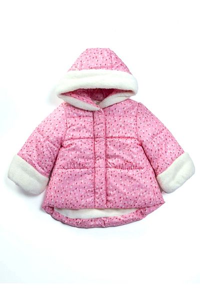 MDM Inflatable Jacket for Baby Girl - Special Cool, Fur Detail, Dotted, Zippered, Fleece and Hooded