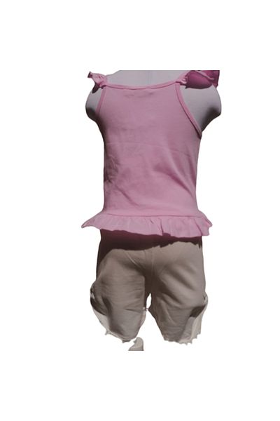 Çikoby Girls' Double Suit – Flamingo Printed Pink Suspender T-Shirt and Ruched Shorts with Pockets