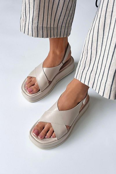 STRASWANS Beige Mateo Women's Casual Leather Sandals