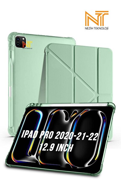 Nezih Case iPad Pro 2020/21/22 12.9 Inch Uyumlu Tri Folding Kalem Bölmeli Uyku Modlu Akıllı Kılıf
