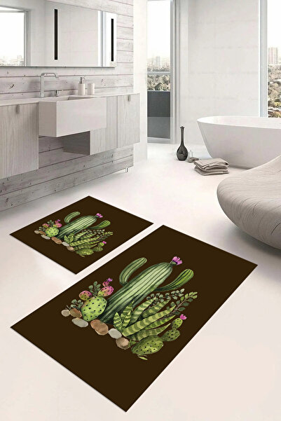 Napoli Home Σετ τουαλέτας με ψηφιακή εκτύπωση, αντιολισθητική βάση, με σχέδιο κάκτου