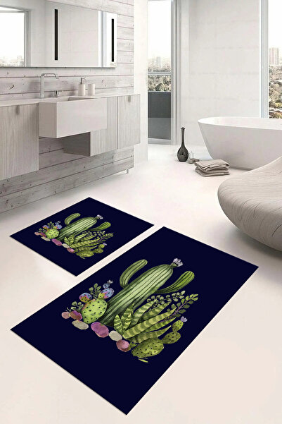 Napoli Home Set de scaune pentru toaletă cu covoraș de baie cu model de cactu...