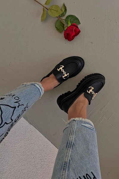 STRASWANS Luuk Women's Thick Sole Leather Loafer Shoes Black