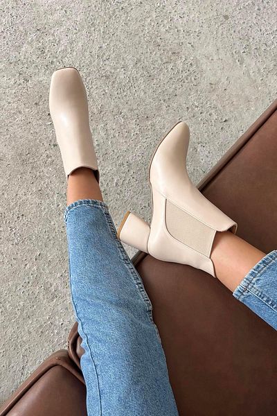STRASWANS Kitee Women's Daily Rubber Detailed Heeled Leather Boots Beige