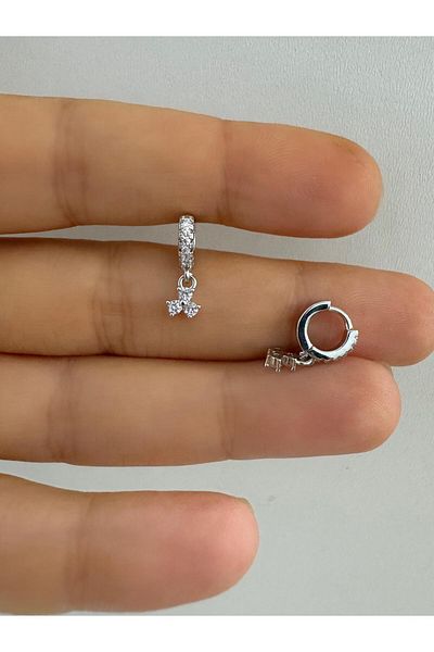 Arescollection 1 Piece 3 Stone Dangle Tragus Rook Compatible Minimal Ring Piercing Earring