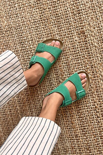 STRASWANS Zahra Γυναικεία Πόρπη Λεπτομέρεια Καθημερινή Άνεση Παντόφλες Πράσινες