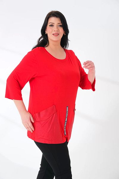 Lady Majestic Leather Look Pocket Detailed Women's Plus Size Blouse