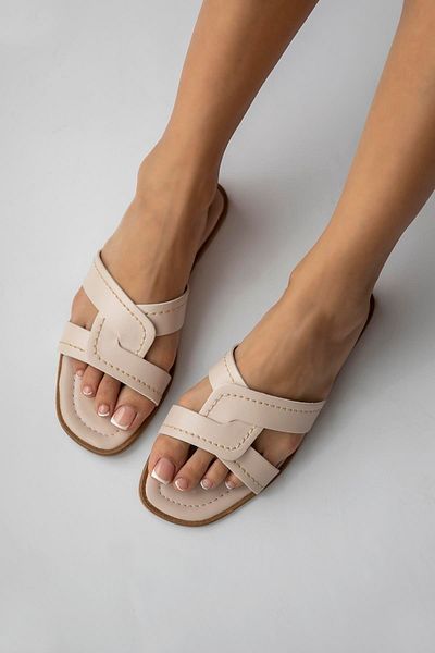 STRASWANS Papuci casual din piele bej Samira - o singură curea