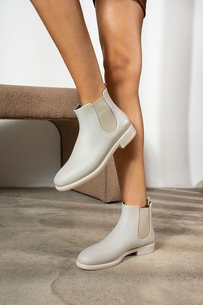ShoeTek Ancelia Women's Rain Boots&bootie with Side Elastics Light Beige