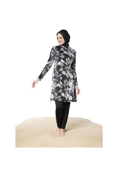 Ruko Maio 22150 Black Color Women's Large Size Lycra Hijab Swimsuit