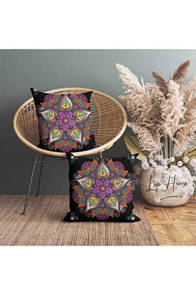 Lia Store طقم غطاء وسادة مزخرف مزدوج الجوانب بنمط ماندالا باللون الأرجواني مك...