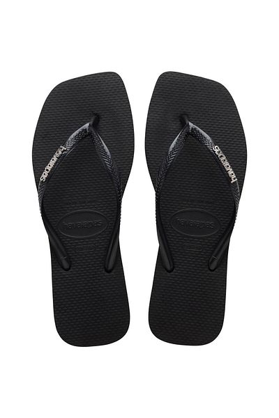 Havaianas Papuci negri pentru femei - Logo pătrat Metallic Blacksilver
