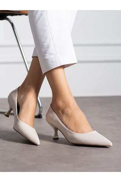 Alemdar Shoes Pantofi de damă cu toc crem PETRA