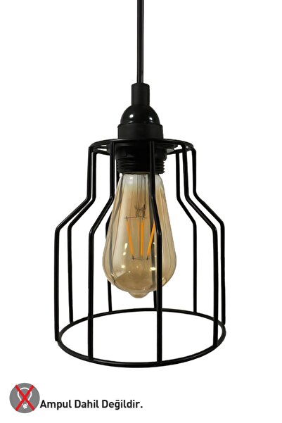 Bamyum Cage Siyah Metal Avize Mutfak Salon Cafe Ofis Pastane Tekli Sarkıt Lamba Aydınlatma Modeller