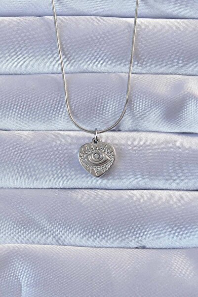 Nehir 316L Silver Color Zircon Stone Inlaid Eye Detail Heart Necklace Valenti...