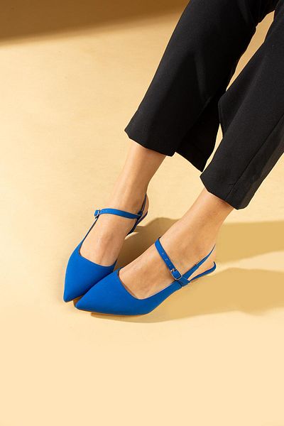 ShoeTek Maria pantofi cu toc stiletto cu curea în față cu cataramă Saks Blue Satin