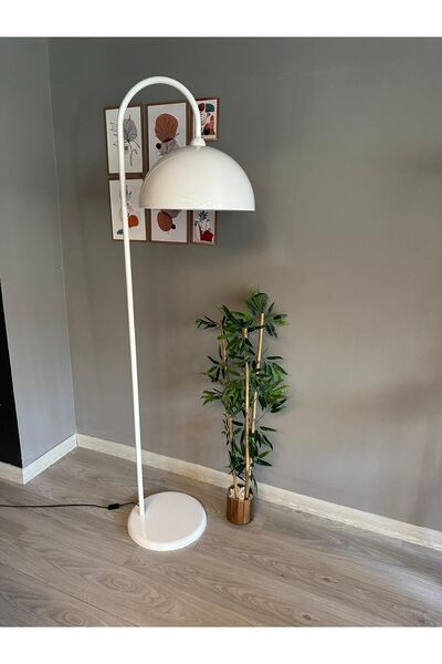 Bamyum Beyaz Lambader Modern Dekoratif Metal Oturma Odası Çalışma Odası Zemin Lambası