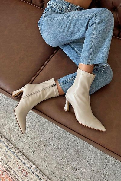 STRASWANS Poppin Women's Pino Heel Leather Boots Beige