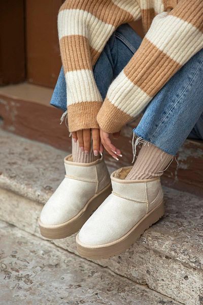 STRASWANS Tommo Women's Furry Thick Sole Suede Ankle Boots Beige