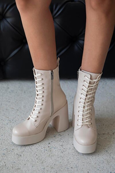 STRASWANS Myra Kadın Platform Topuk Deri Bot Bej