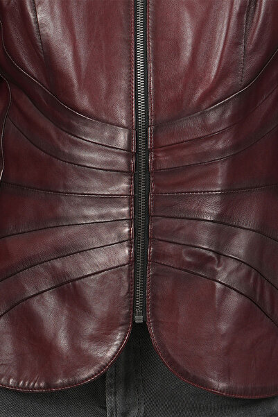 Dericlub Yb2157 Real Leather Women's Coat Claret Red