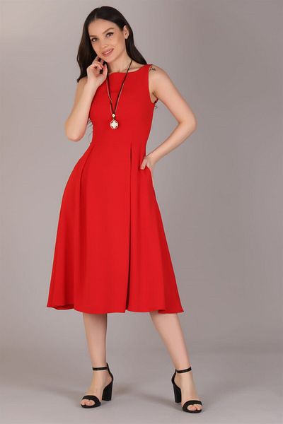SWEETNESS Rochie de damă roșie cu buzunare plisate