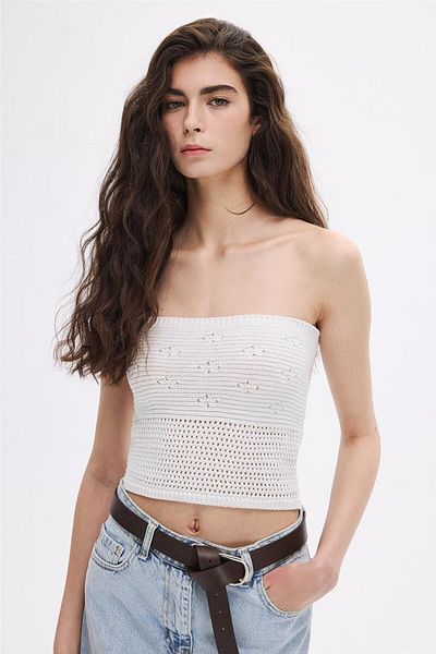 SHERIN Tricotaj Bustier Top - Alb