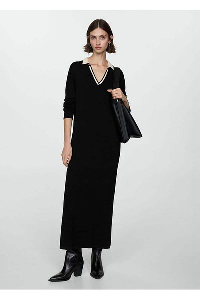 MANGO Woman Contrast Collar Knitwear Dress