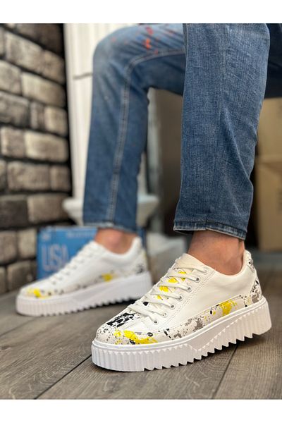 BOA Ba0801 Pantofi sport pentru bărbați cu model cu talpă înaltă, galbenă, neagră