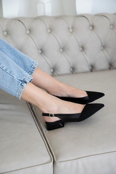STRASWANS Ronan Women's Suede Detail Heeled Leather Shoes Black